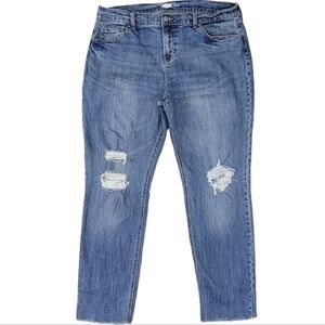 Old Navy Women's Boyfriend Straight Blue Jeans Stretch Denim Distressed Size 14